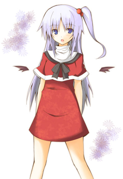 huei nazuki, shinki (touhou), mystic square, touhou, touhou (pc-98), 1girl, blue eyes, female focus, long hair, solo, standing, white background