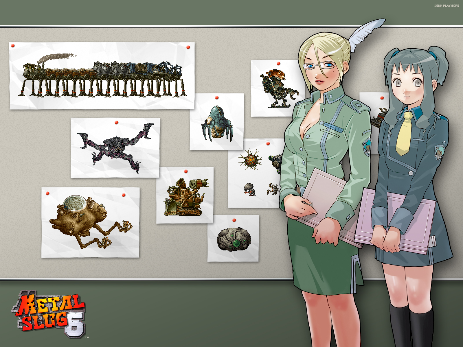 lilly (metal slug), mary, metal slug, metal slug 6, highres, glasses, military, military uniform, necktie