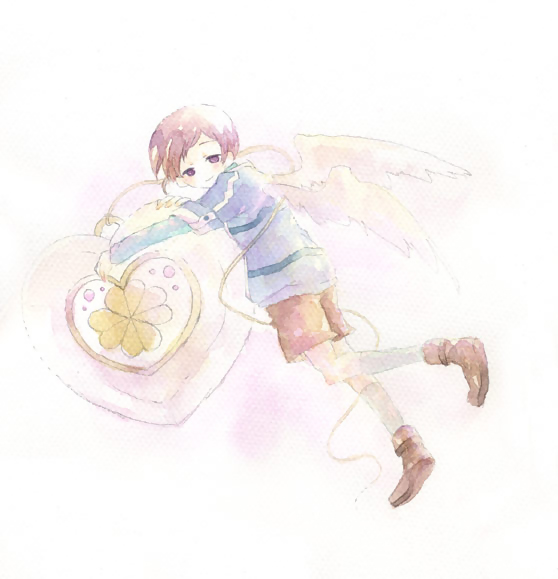 rolo lamperouge, code geass, 00s, 1boy, brown hair, heart, locket, male focus, purple eyes, solo, wings