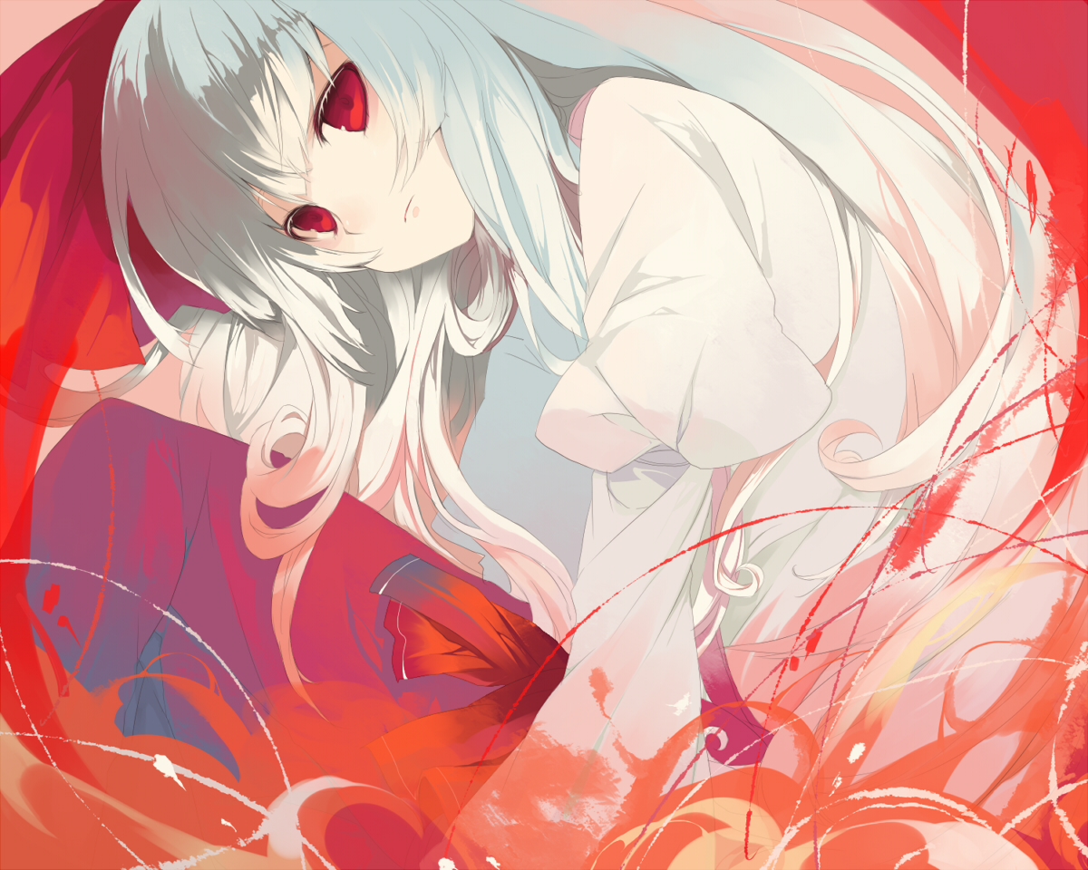k (li), fujiwara no mokou, touhou, silver hair, bad id, bad pixiv id, 1girl, close-up, female focus, long hair, red eyes, solo