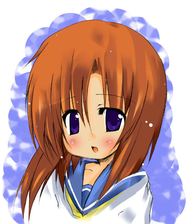 ryuuguu rena, higurashi no naku koro ni, 00s, 1girl, blue eyes, brown hair, female focus, school uniform, serafuku, short hair, solo