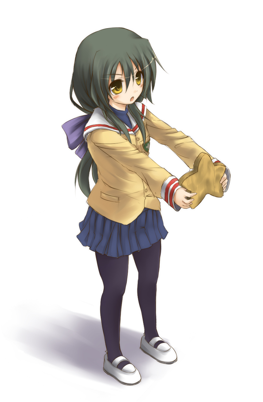 zenn, ibuki fuuko, clannad, bad id, bad pixiv id, highres, 00s, 1girl, :o, female focus, long hair, pantyhose, ribbon, school uniform, serafuku, shoes, skirt, socks, solo, uwabaki