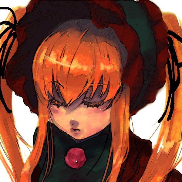 tamachi kuwa, shinku, rozen maiden, 00s, closed eyes, long hair, orange eyes, solo, twintails