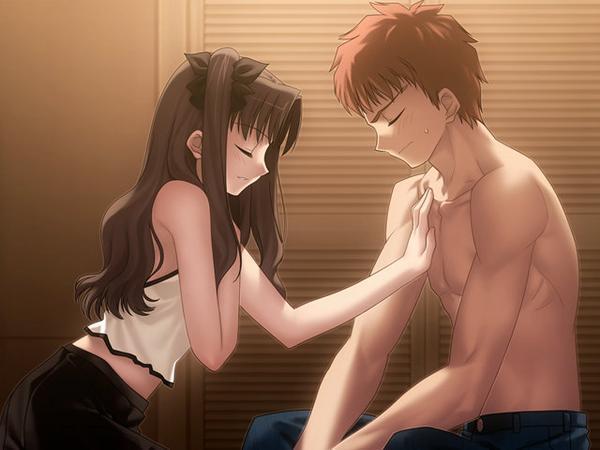 emiya shirou, tohsaka rin, fate/stay night, fate (series), game cg, 00s, 1boy, 1girl