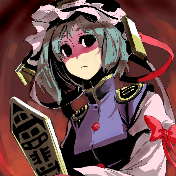 kumadano, shiki eiki, touhou, 1girl, female focus, green hair, hat, rod of remorse, solo