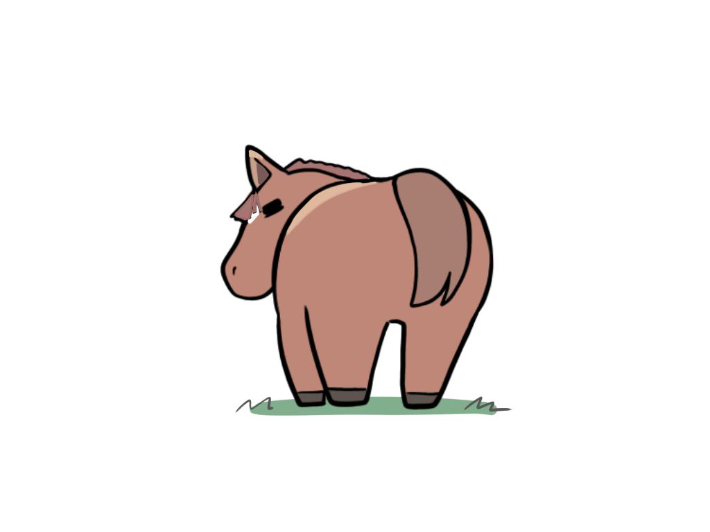 kawamochi (tddm3573), grass wonder (racehorse), real life, = =, animal, animal focus, ass, closed eyes, from behind, horse, looking at viewer, looking back, no humans, simple background, white background