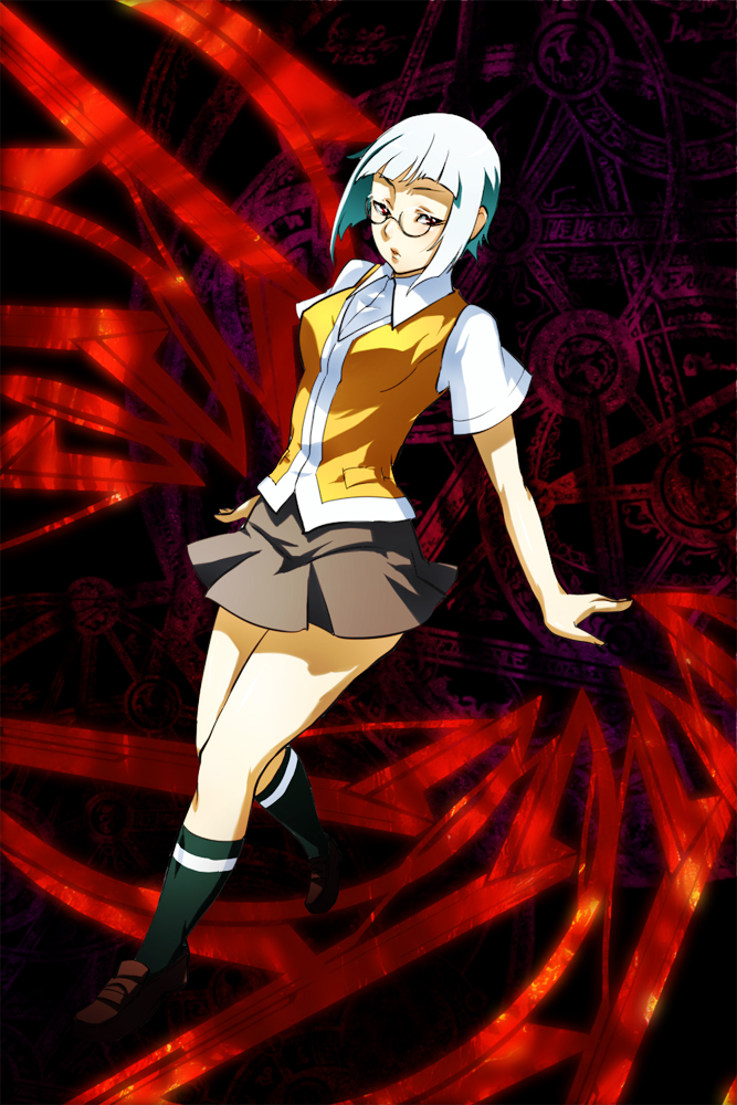 tamachi kuwa, miyu greer, my-hime, 00s, 1girl, female focus, full body, glasses, red eyes, school uniform, serafuku, shoes, short hair, skirt, socks, solo, standing