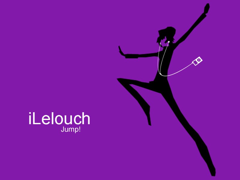 lelouch vi britannia, apple inc., code geass, 00s, 1boy, digital media player, earphones, ipod, ipod ad, limited palette, male focus, parody, purple background, purple theme, silhouette, simple background, solo