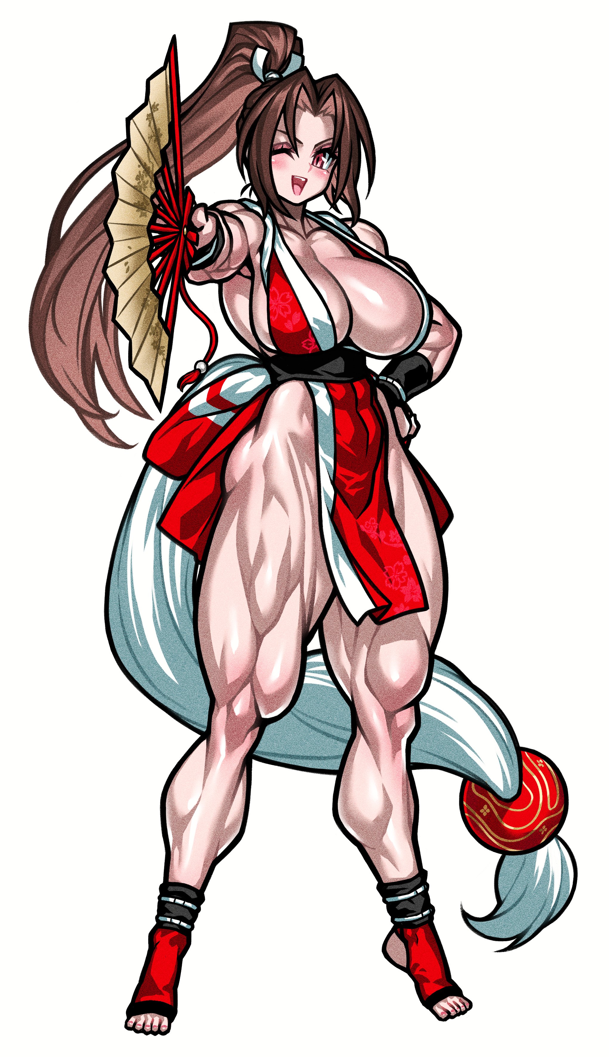 shiranui mai, fatal fury, 1girl, breasts, curvy, huge breasts, large breasts, long hair, muscular, muscular female, solo, yuto noirm08