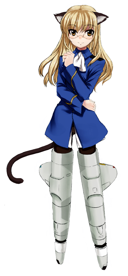 kirisato itsuki, perrine h. clostermann, strike witches, world witches series, bad id, bad pixiv id, 00s, 1girl, animal ears, blonde hair, female focus, glasses, long hair, pantyhose, solo, striker unit, tail, yellow eyes