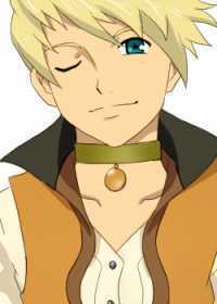 guy cecil, tales of (series), tales of the abyss, jpeg artifacts, lowres, 00s, 1boy, blonde hair, green eyes, jewelry, male focus, necklace, one eye closed, smile, solo, wink