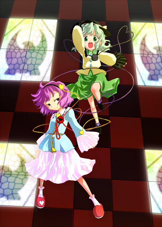 kiriu, komeiji koishi, komeiji satori, touhou, bad id, bad pixiv id, 2girls, female focus, multiple girls, siblings, sisters