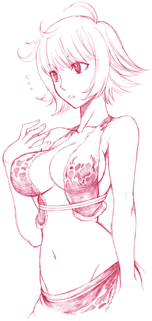 hanzaki jirou, marguerite (one piece), one piece, long image, tall image, 1girl, amazon lily, amazon warrior, breasts, cleavage, female focus, groin, large breasts, midriff, monochrome, navel, short hair, solo