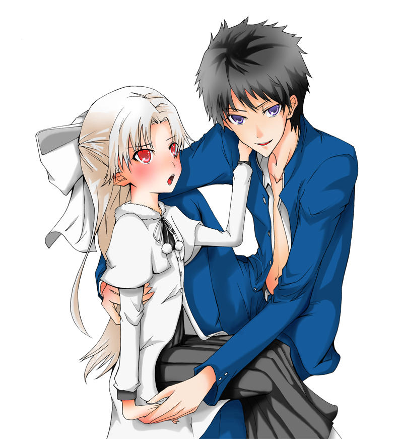 old walker (artist), nanaya shiki, white len (tsukihime), melty blood, tsukihime, type-moon, 00s, 1boy, 1girl, blush, half updo, tsundere