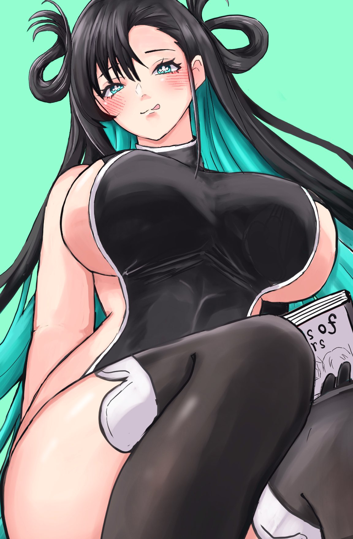 narumi3691, kuniruri natsuki, nue no onmyouji, 1girl, black hair, breasts, large breasts, long hair, sideboob, solo