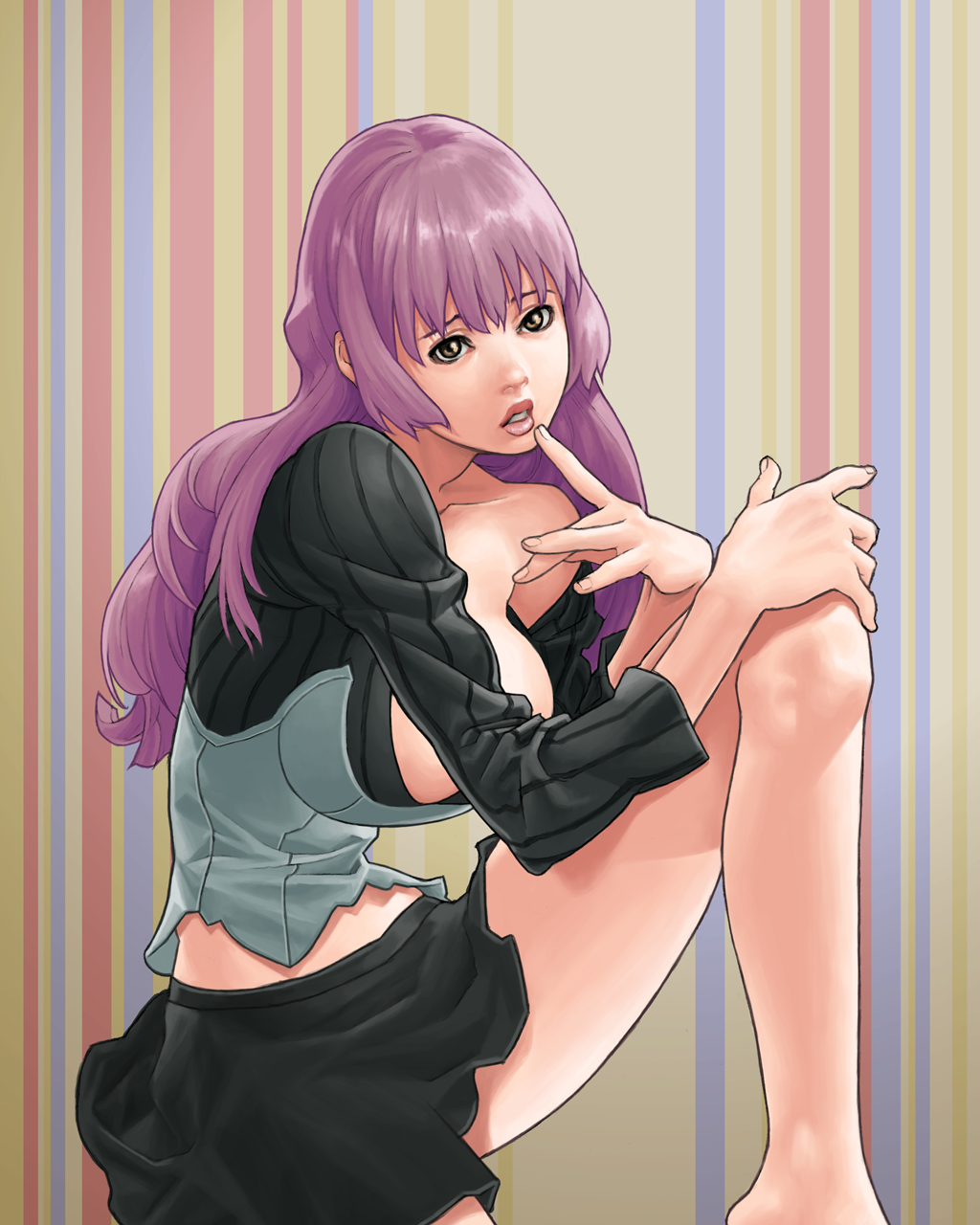 sakai toshihiro, original, bad id, bad pixiv id, highres, breasts, large breasts, legs, long hair, pink hair, skirt, solo