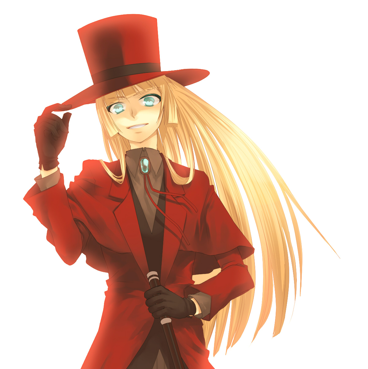kotarou (pixiv), cornelius alba, kara no kyoukai, bad id, bad pixiv id, highres, 1boy, cane, hat, hime cut, long hair, male focus, solo, very long hair