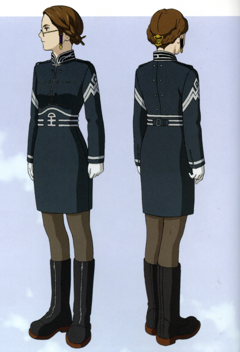 sophia forrester, last exile, uniform, 00s, brown hair, glasses, gloves, pantyhose