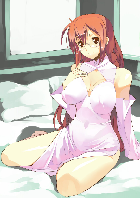 ryuuta, ryuuta (msxtr), matsu (sekirei), sekirei, duplicate, 00s, 1girl, brown hair, detached sleeves, dress, female focus, glasses, long hair, solo