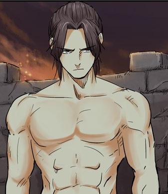 tales of demons and gods, colored skin, du ze, grey hair, manga page, muscular, muscular male, power lines, serious, white skin