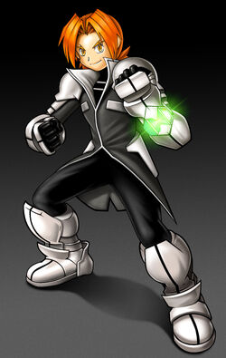 spectrobes (series), lowres, 1boy, boots, gloves, orange eyes, orange hair, rallen, short hair, solo, solo focus, standing, white gloves
