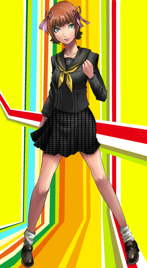 yokkora, amami haruka, atlus, idolmaster, idolmaster (classic), idolmaster 1, persona, persona 4, bad id, bad pixiv id, 00s, 1girl, brown hair, female focus, green eyes, school uniform, serafuku, solo