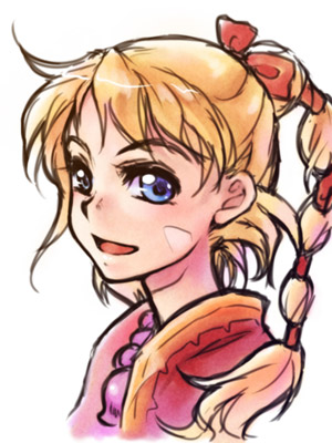 kid (chrono cross), chrono (series), chrono cross, lowres, 1girl, braid, female focus, high ponytail, multi-tied hair, ponytail, portrait, solo