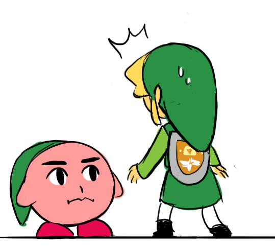 kirby, link, toon link, kirby (series), nintendo, super smash bros., the legend of zelda, <o> <o>, 1boy, ^^^, blonde hair, male focus, shield, shield on back