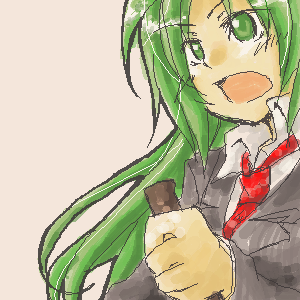 sonozaki shion, higurashi no naku koro ni, lowres, 00s, 1girl, blazer, female focus, green eyes, green hair, jacket, knife, long hair, necktie, school uniform, solo