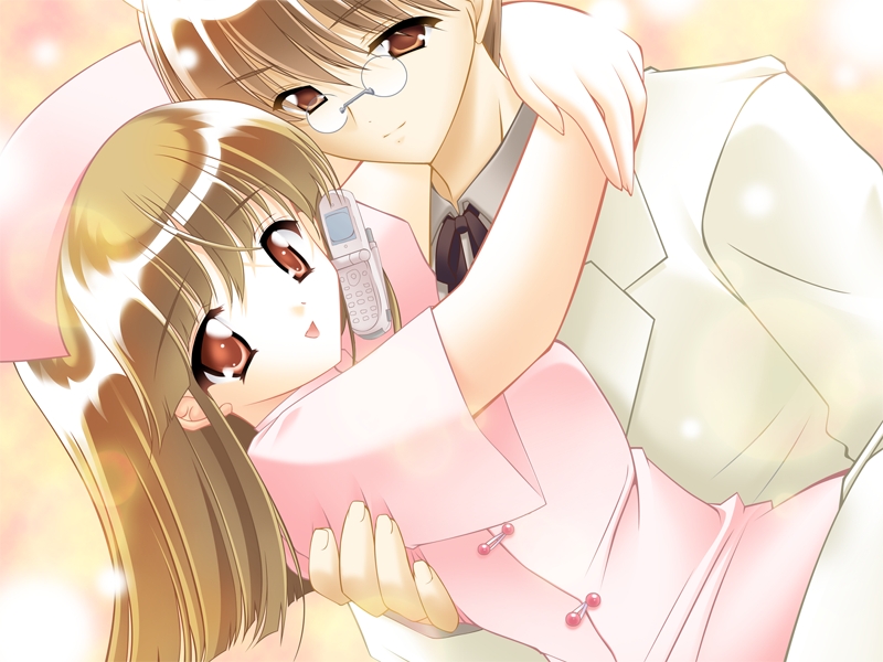 cellphone, couple, doctor, glasses, hug, nurse, phone, smile