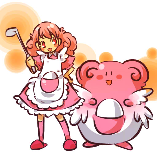 hitec, blissey, moemon, nintendo, pokemon, pokemon gsc, 1990s (style), 1girl, :d, apron, blush, blush stickers, creature and personification, dress, egg, gen 2 pokemon, hand on own hip, happy, hip focus, ladle, open mouth, personification, pink hair, pokemon (creature), red eyes, retro artstyle, slippers, smile, spoon, thighhighs, zettai ryouiki, | |