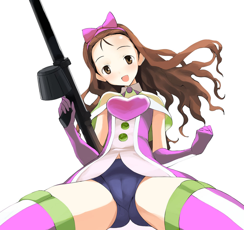 a1 (initial-g), minase iori, idolmaster, idolmaster (classic), idolmaster 1, strike witches, world witches series, 1girl, brown hair, cameltoe, cosmic & funny (idolmaster), female focus, long hair, parody, solo