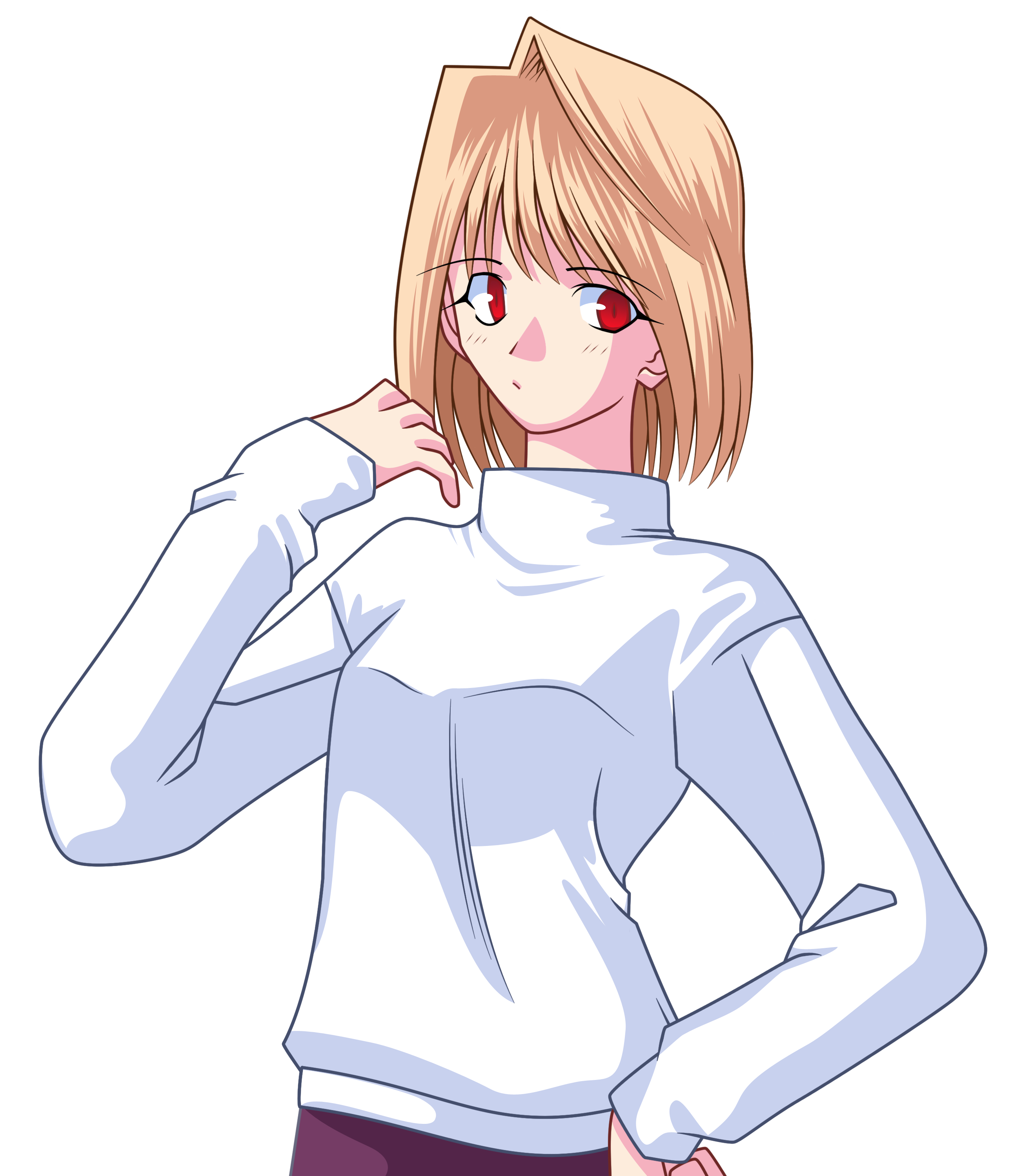 arcueid brunestud, tsukihime, absurdres, derivative work, highres, vector trace, 00s, 1girl, blonde hair, female focus, purple skirt, red eyes, short hair, skirt, solo, sweater, transparent background