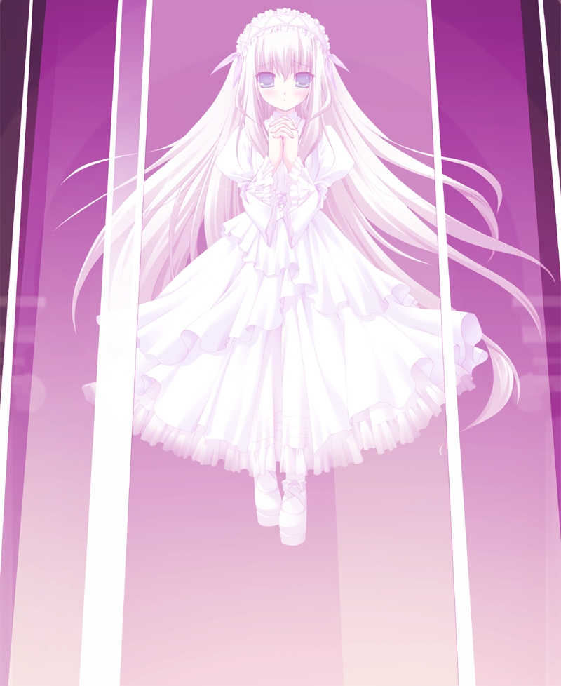 lisette vertorre, 11eyes, 5pb., game cg, 00s, 1girl, dress, female focus, gown, solo, white hair
