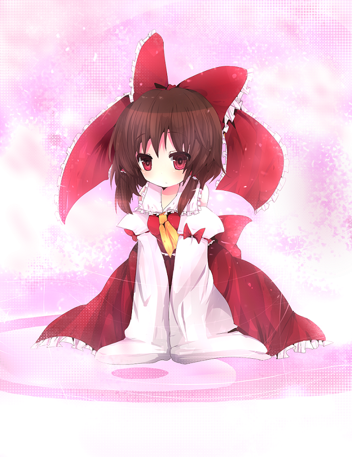 yoshimura azusa, hakurei reimu, touhou, bad id, bad pixiv id, 1girl, female focus, gradient background, japanese clothes, miko, ribbon, solo, white background