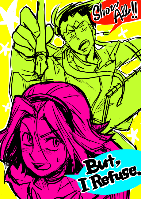 nozomi uni, kishibe rohan, sugimoto reimi, jojo no kimyou na bouken, blush, borderline engrish, breasts, covering breasts, covering privates, earrings, english text, engrish text, ghost, hairband, headband, jewelry, pen, ranguage, short hair, shouting, sketchbook, star (symbol), sweatdrop