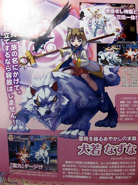 inuwaka nazuna, aq interactive, arcana heart, arcana heart 2, atlus, examu, beast, animal, bird, hawk, staff, wolf