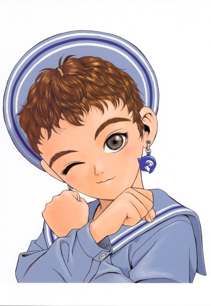 murata range, like a balance life, highres, tagme, brown hair, grey eyes, hat, portrait, short hair, solo