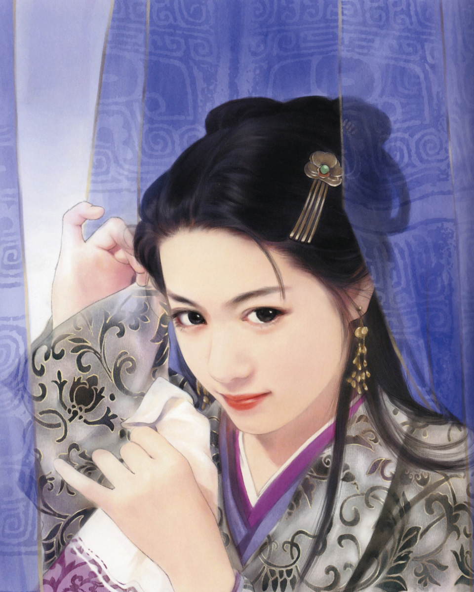 chen shu fen, highres, 1girl, black eyes, black hair, chinese clothes, earrings, female focus, hair ornament, hairpin, hanfu, jewelry, lips, lipstick, long hair, long sleeves, makeup, realistic, solo, upper body