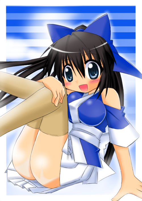 honehone, suzu (nagasarete airantou), nagasarete airantou, bad id, bad pixiv id, 00s, 1girl, ass, breasts, brown hair, female focus, large breasts, long hair, ribbon, solo, thighhighs, zettai ryouiki