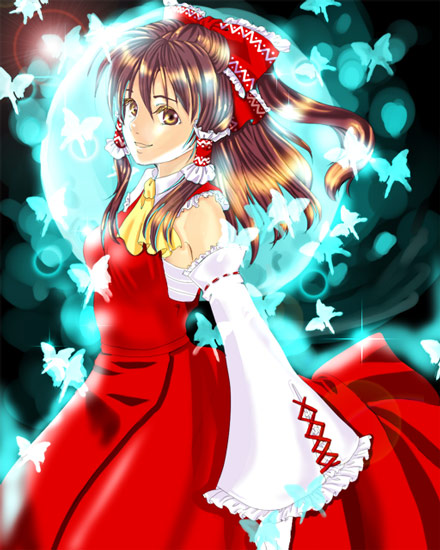 lucca (pixiv), hakurei reimu, touhou, bad id, bad pixiv id, 1girl, ascot, female focus, japanese clothes, miko, ribbon, solo, yellow ascot