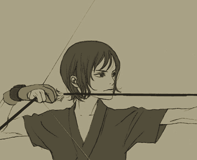keith anyan, toward the terra, lowres, 1boy, arrow (projectile), male focus, monochrome, solo