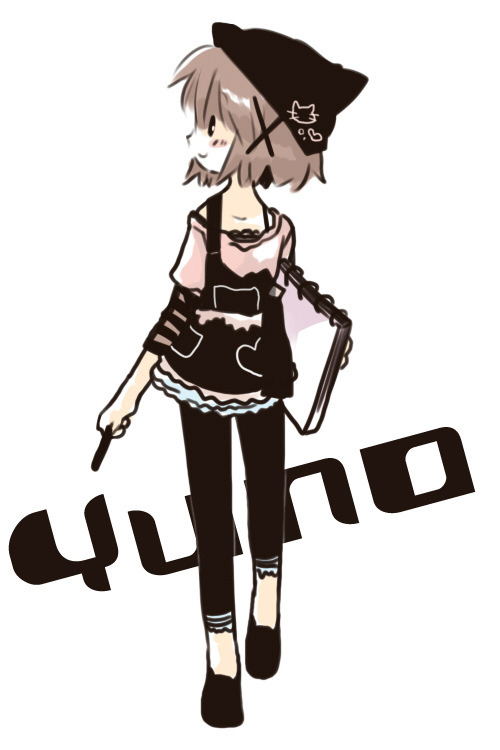 honoka (artist), honoka (komakami), yuno (hidamari sketch), hidamari sketch, bad id, bad pixiv id, 00s, brown hair, hat, sketchbook, solo
