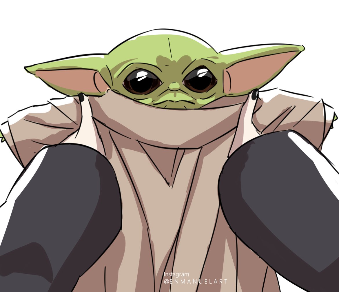 enma (enmanuelart), grogu, marnie (pokemon), nintendo, pokemon, pokemon swsh, star wars, the mandalorian, commentary, english commentary, 1boy, 1girl, black eyes, black jacket, black nails, brown robe, colored skin, frown, green skin, instagram username, jacket, long pointy ears, long sleeves, looking at viewer, pointy ears, pov, pov hands, robe, simple background, solo focus, white background