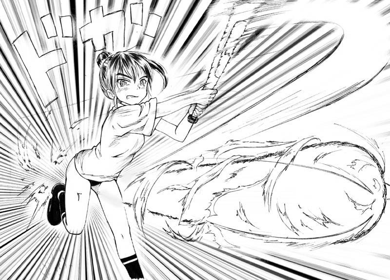 asuima, original, tagme, baseball bat, buruma, greyscale, gym uniform, monochrome, solo