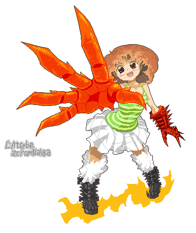oso (toolate), clitocybe acromelalga, paralepistopsis acromelalga, original, oso-teki kinoko gijinka zukan, lowres, 1girl, bare shoulders, boots, brown eyes, brown hair, elbow gloves, female focus, foreshortening, full body, gloves, mushroom, personification, pixel art, short hair, skirt, sleeveless, smile, solo, transparent background