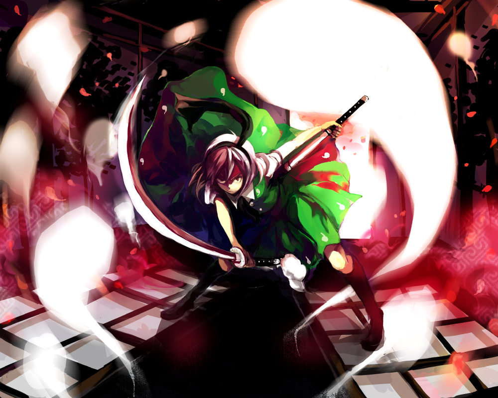 toriko (hatoriko), konpaku youmu, konpaku youmu (ghost), touhou, 1girl, female focus, hitodama, katana, solo, sword, weapon