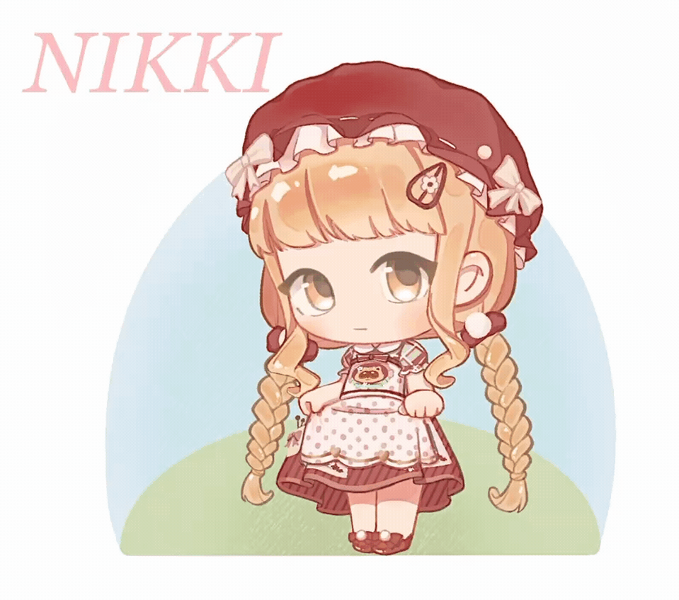sweet jazz nights (infinity nikki), infinity nikki, nikki (series), animated, animated gif, chinese commentary, commentary request, 1girl, apron, bare arms, blinking, blonde hair, blunt bangs, bow, braid, brown hair, chibi, closed mouth, collared dress, copyright name, dress, expressionless, flower, footwear bow, fox39367, frilled headwear, frilled sleeves, frills, hair bow, hair flower, hair ornament, hairclip, happy, hat, hat bow, heart, light blush, long dress, long hair, low twin braids, mob cap, open mouth, plaid clothes, plaid dress, pleated dress, pocket, polka dot, polka dot apron, pom pom (clothes), pom pom hair ornament, print apron, puffy short sleeves, puffy sleeves, raccoon print, red bow, red dress, red hat, red shoes, ribbon-trimmed headwear, ribbon trim, sewing pin, shoes, short sleeves, sidelocks, skirt hold, smile, solo, sparkle, standing, twin braids, very long hair, white apron, white background, white bow, white flower
