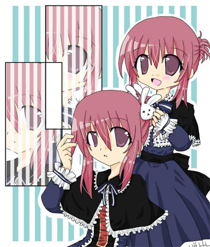 chikage (sister princess), sister princess, non-web source, 00s, dual persona, gothic lolita, lolita fashion, long hair, purple eyes, purple hair, time paradox