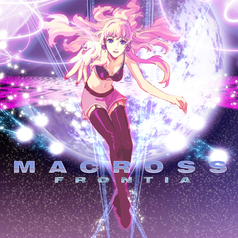 119, 1ten, sheryl nome, macross, macross frontier, 00s, 1girl, belt, blonde hair, blue eyes, boots, bra, earrings, english text, engrish text, female focus, fingernails, garter straps, glowing, jewelry, legs, lingerie, long hair, midriff, nail (hardware), nail polish, neon lights, outstretched arm, outstretched hand, pink hair, pink nails, planet, ranguage, reaching, shorts, smile, solo, space, thigh boots, thighhighs, underwear, zettai ryouiki